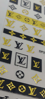 LV Designer Gold Black Nail Stickers Decals - designercrafty