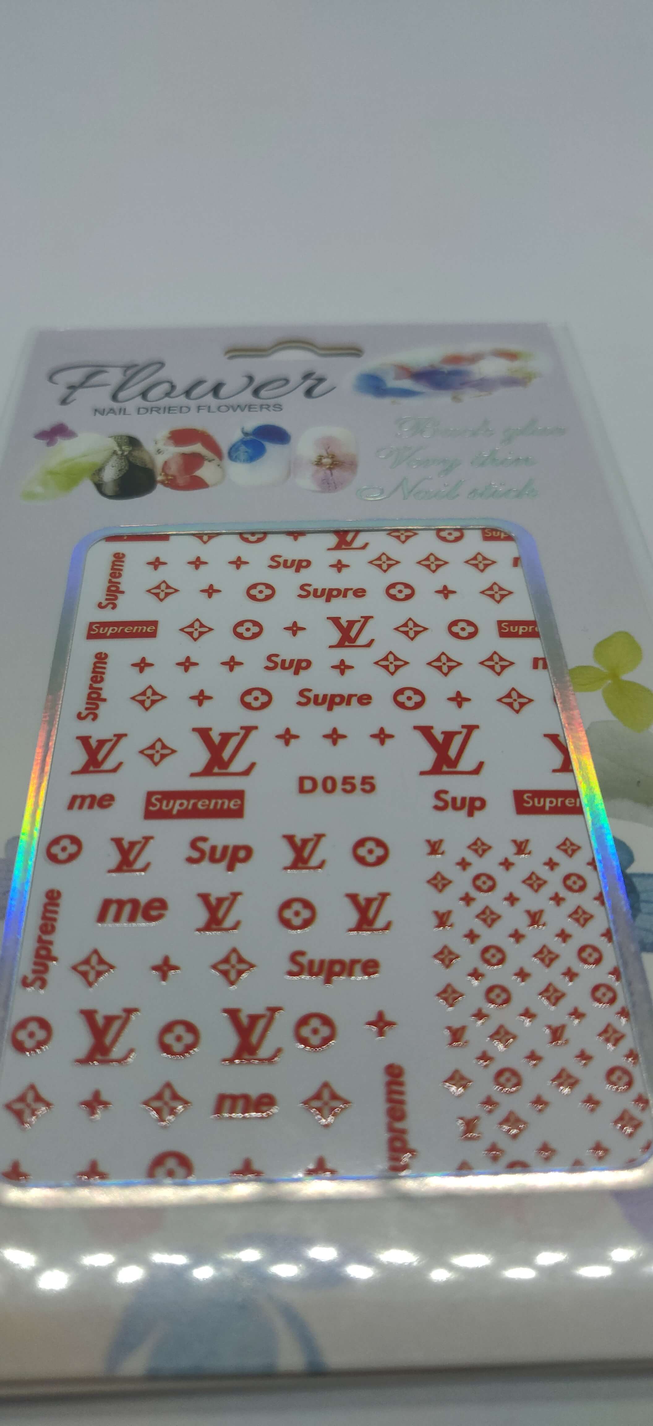 LV Supreme Designer Red Nail Stickers Decals - designercrafty