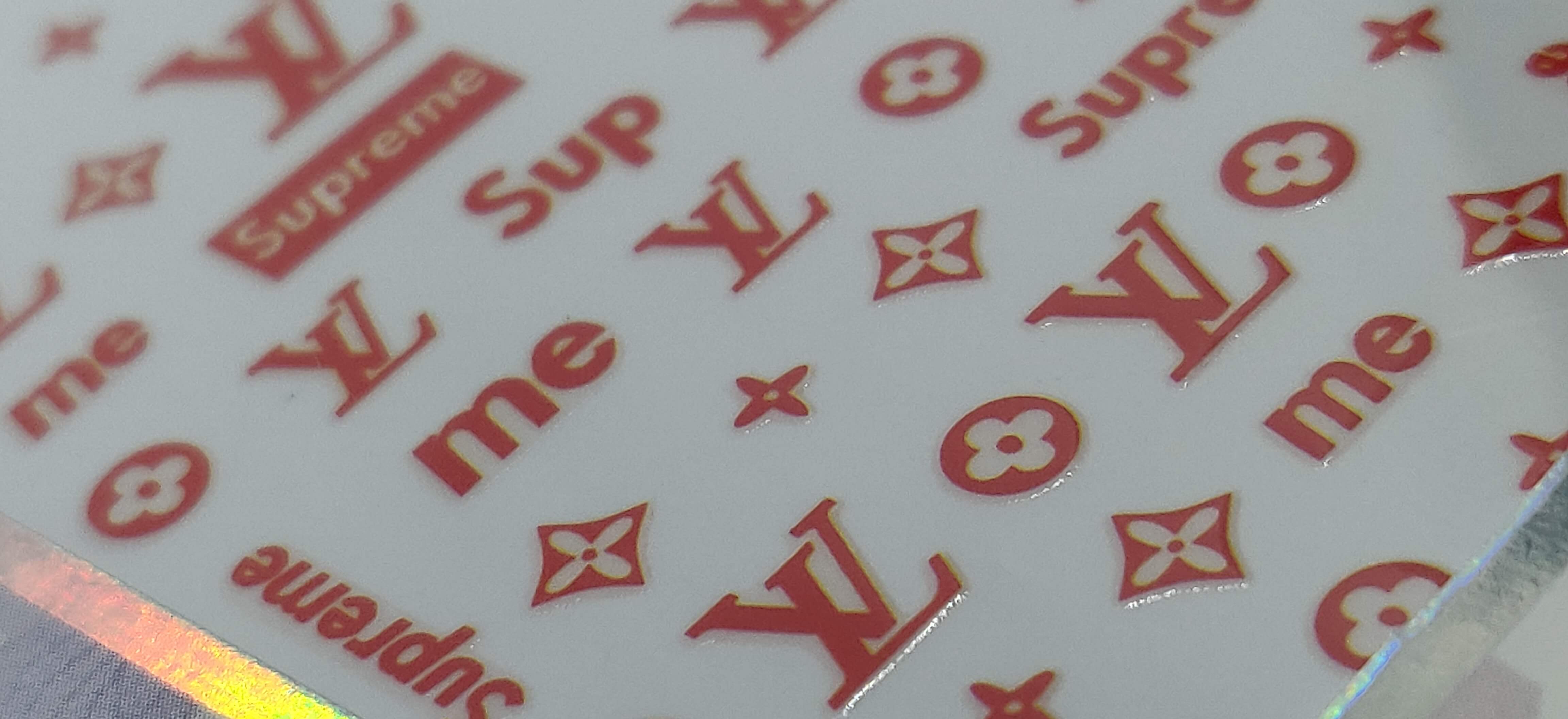 LV Supreme Designer Red Nail Stickers Decals - designercrafty