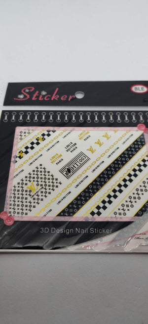 LV Designer Black Gold Nail Stickers Decals - designercrafty