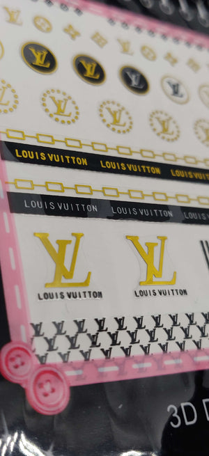 LV Designer Black Gold Nail Stickers Decals - designercrafty